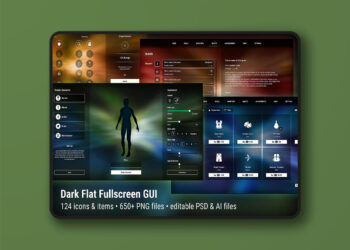 Dark Flat Fullscreen GUI / UI Kit - over 650 PNG! v1.0