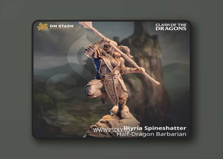 Illyria Spineshatter – Half-Dragon Barbarian – 3D Print Model 1 Illyria Spineshatter – Half-Dragon Barbarian – 3D Print Model