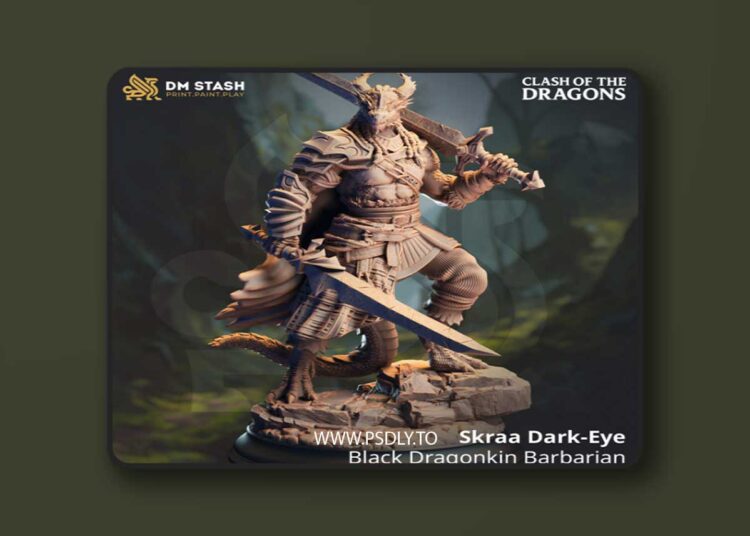 Skraa Dark-Eye – Black Dragonkin Barbarian – 3D Print Model 1 Skraa Dark-Eye – Black Dragonkin Barbarian – 3D Print Model