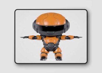 Cute Robot Orange Low-poly 3D Model