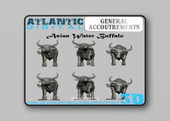 Wargames Atlantic – Asian Water Buffalo – 3D Print Model STL