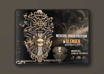 Create a Highly Detailed Shield in Blender – Tutorial Covering Modeling, Texturing, and Rendering, Plus 250 Ornamental Alphas Plus Ornaments Kitbash