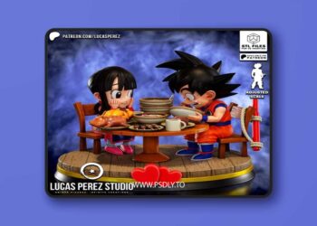 Lucas Perez – Kid Goku and Chi-Chi sharing a table full of food – 3D Print Model STL