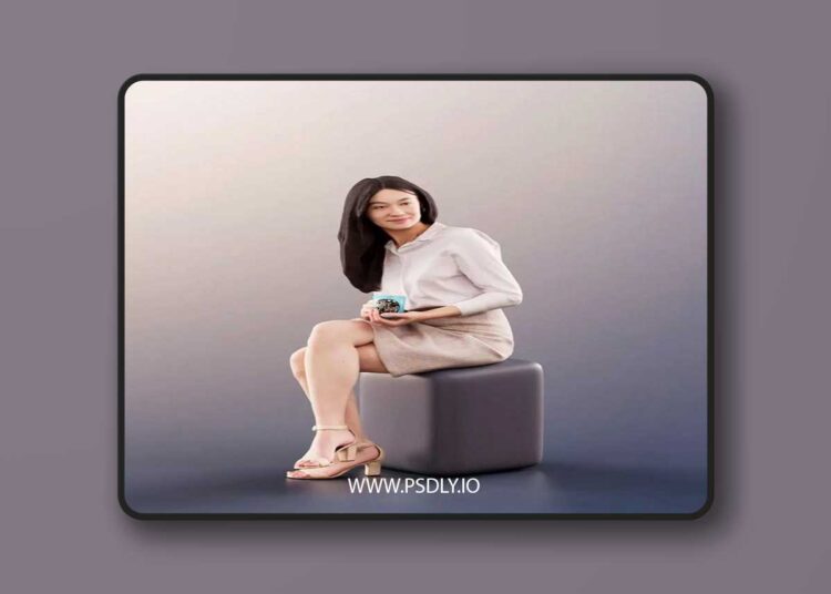 Classy Sitting Woman Holding Coffee Mug 3D Model 1 Classy Sitting Woman Holding Coffee Mug 3D Model