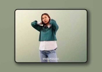 Woman in casual clothing holding hair 3D model