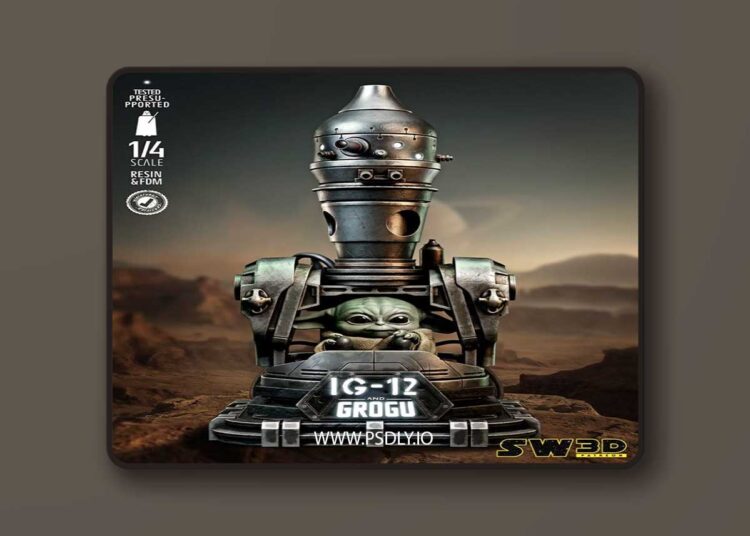 SW3D – IG 12 and Grogu Bust Portrait – 3D Print Model STL 1 SW3D – IG 12 and Grogu Bust Portrait – 3D Print Model STL